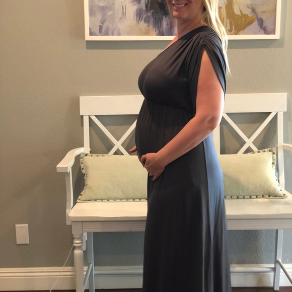 Dark charcoal grey maternity one shoulder dress - Picture 2 of 3